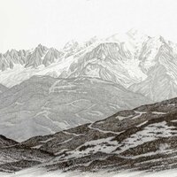 Le Massif du Mont-Blanc vu depuis Cordon, crayon sur papier, 67-150cm, 2017