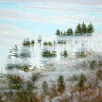 Devant chez moi dans les brumes, huile sur toile, 95x115cm, 2001