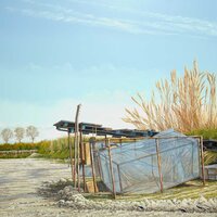 Le ponton à sec de l'étang Chirolan, huile sur toile, 114x146cm, 2006